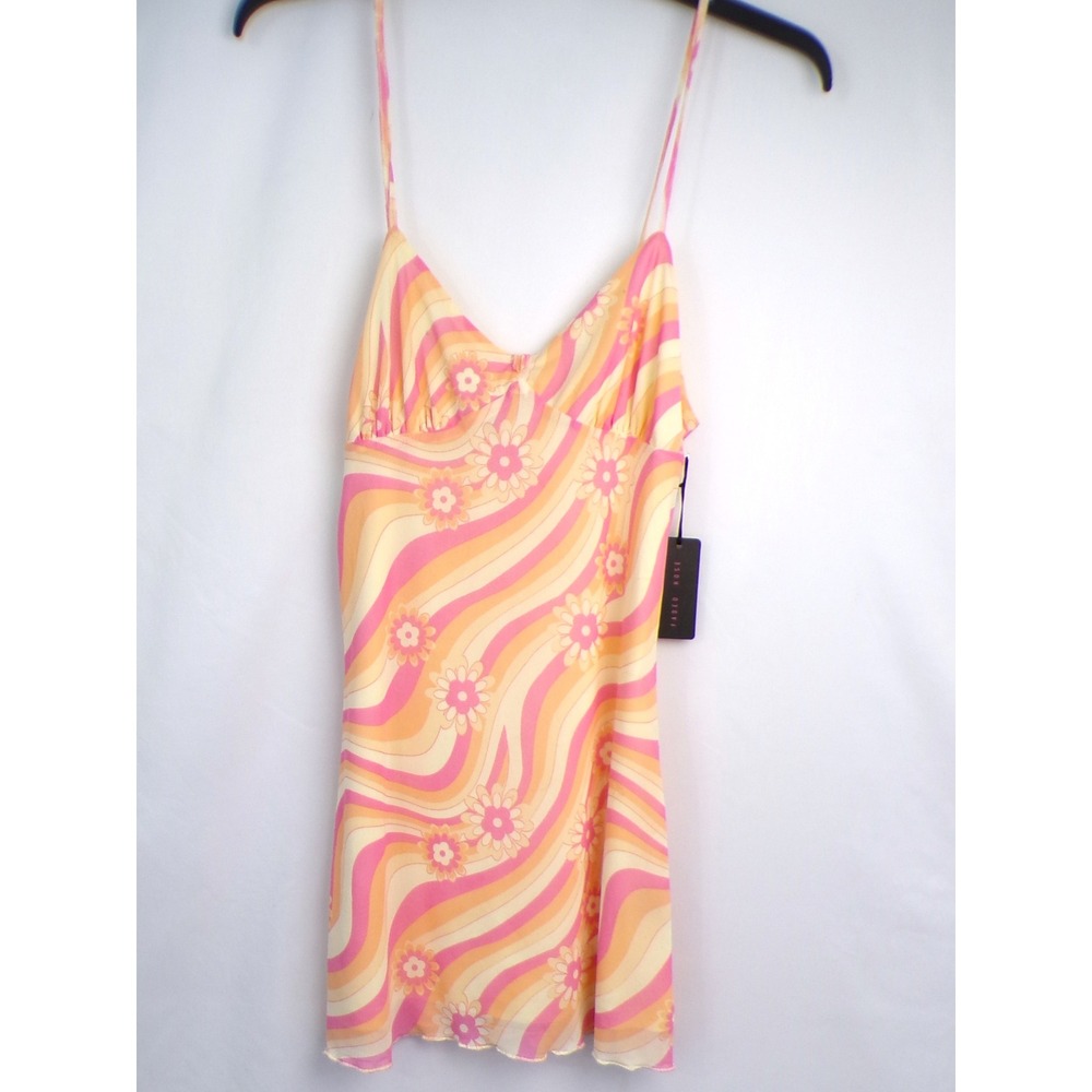 Faded Rose Pink Orange Floral Psychedelic Swirl Mesh Mini Dress Slip Medium NWT